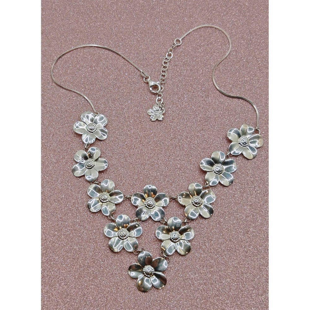 Designer‎ signed SS Flower Necklace Chain Choker Statement Necklace 925 Italy